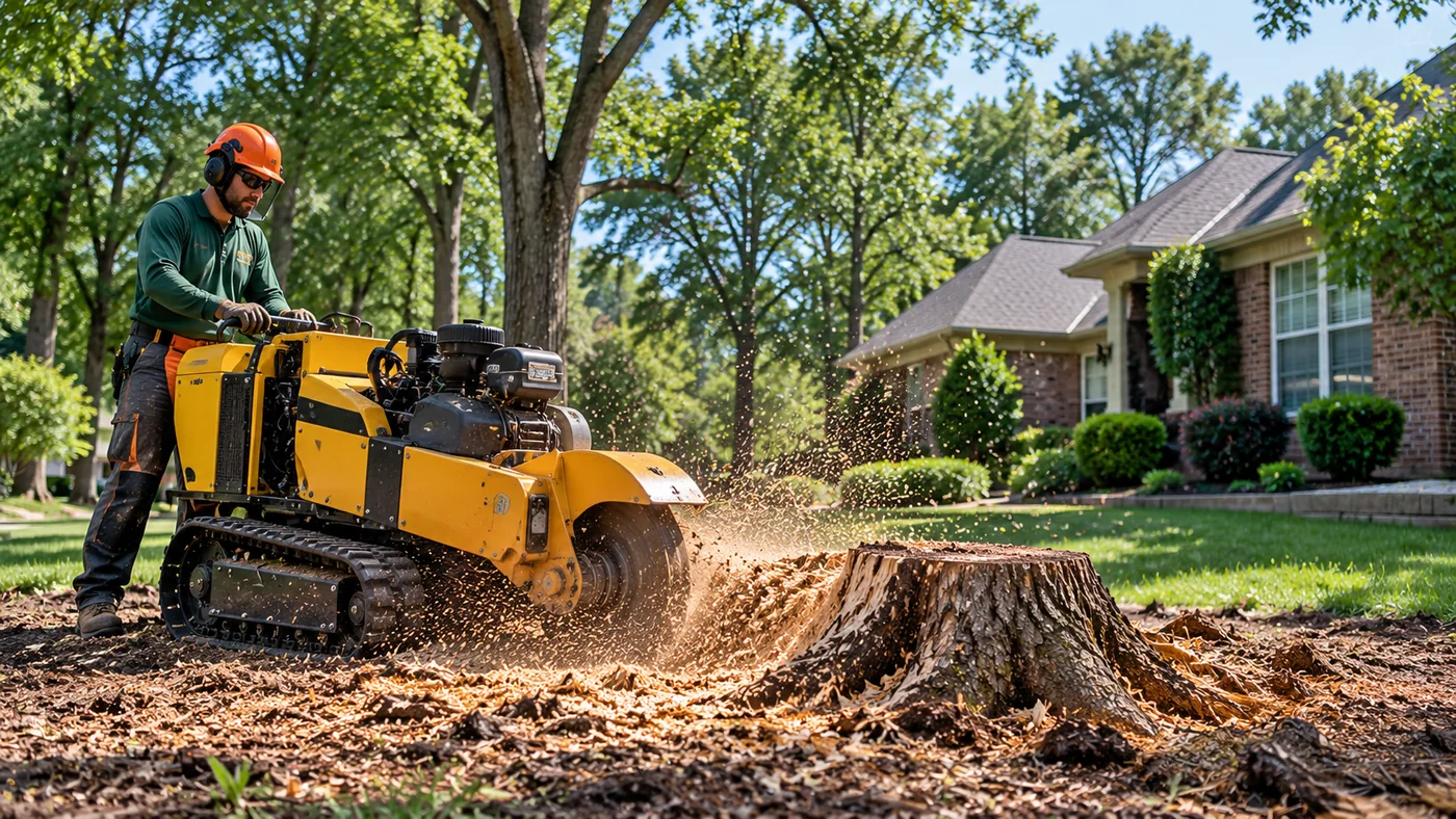 Stump grinding on a residential property
